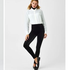SPANX Black Velvet Shaping Power Waistband Ankle Length Leggings 2070